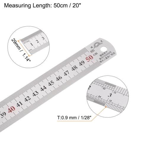 uxcell Stainless Steel Ruler, Straight Edge Measuring Tool for Woodworking, Painting, and Crafts, 50cm Long x 0.7mm Thick x 29mm Wide, Silver Tone