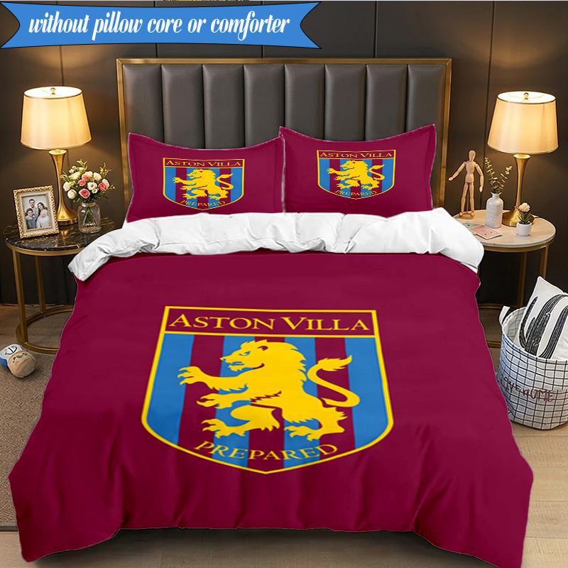 3PCS Aston Villa Football Club Printed Soft Bedding Set,Including 1pc Duvet Cover And 2pcs Pillowcases Perfect for Bedroom, Dormitory, Fan gift
