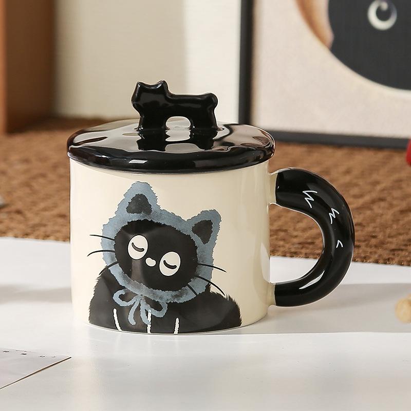 Ceramic Cup Cute Cat Mug with Lid High Value Water Cup for Girls Home Couple Coffee Breakfast Cup for Men