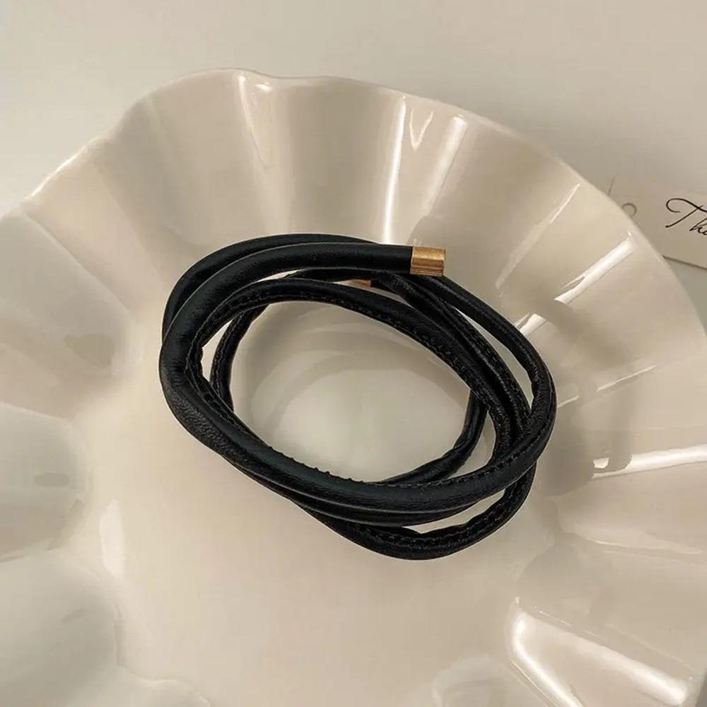 

1Pcs PU Leather Ponytail Holder Rope Korean Style Hair Accessories INS Wind Slender Root black