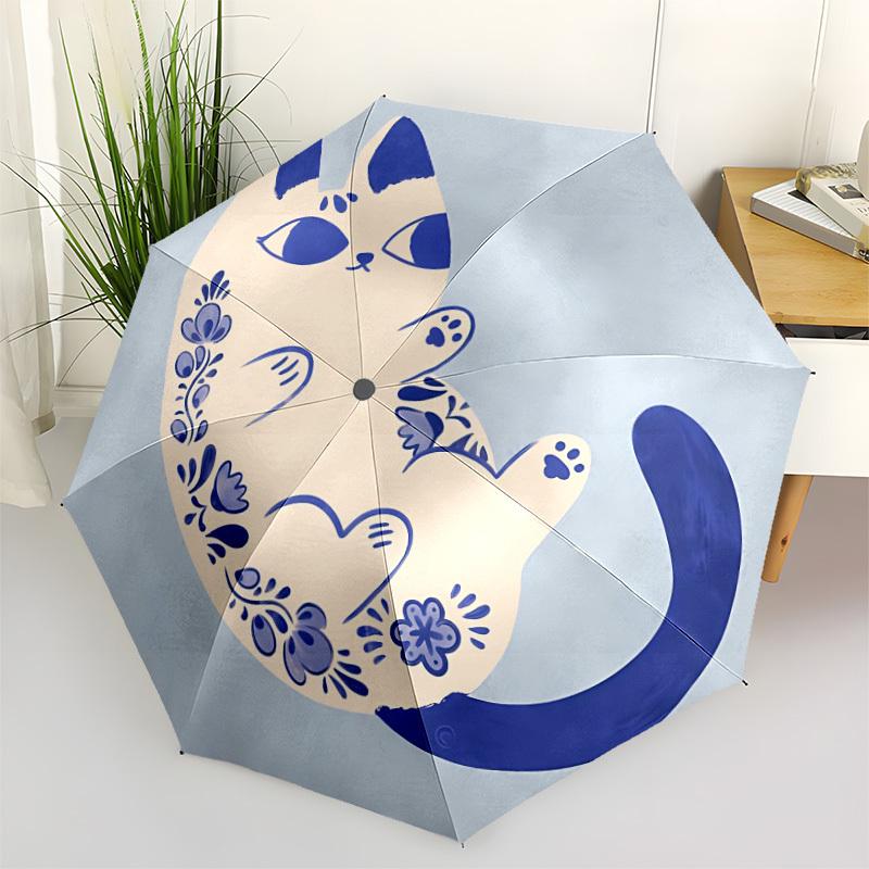 1pc Cat Decor Automatic Opening/closing Umbrella, Reinforced 8-Rib Construction, Compact Travel Umbrella Yy250808209