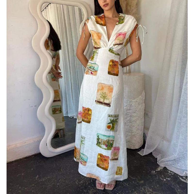 

YYFS Женская мода Лето Весна Без рукавов V-образный вырез Высокая талия Повседневные платья XXL белый