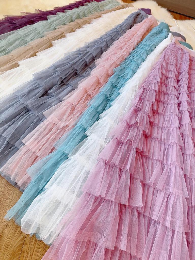 Korean Style Long Mesh Skirt Dress for Birthday, Holiday, Party, Dance - Mid-Length Socialite Swing Cake Skirt