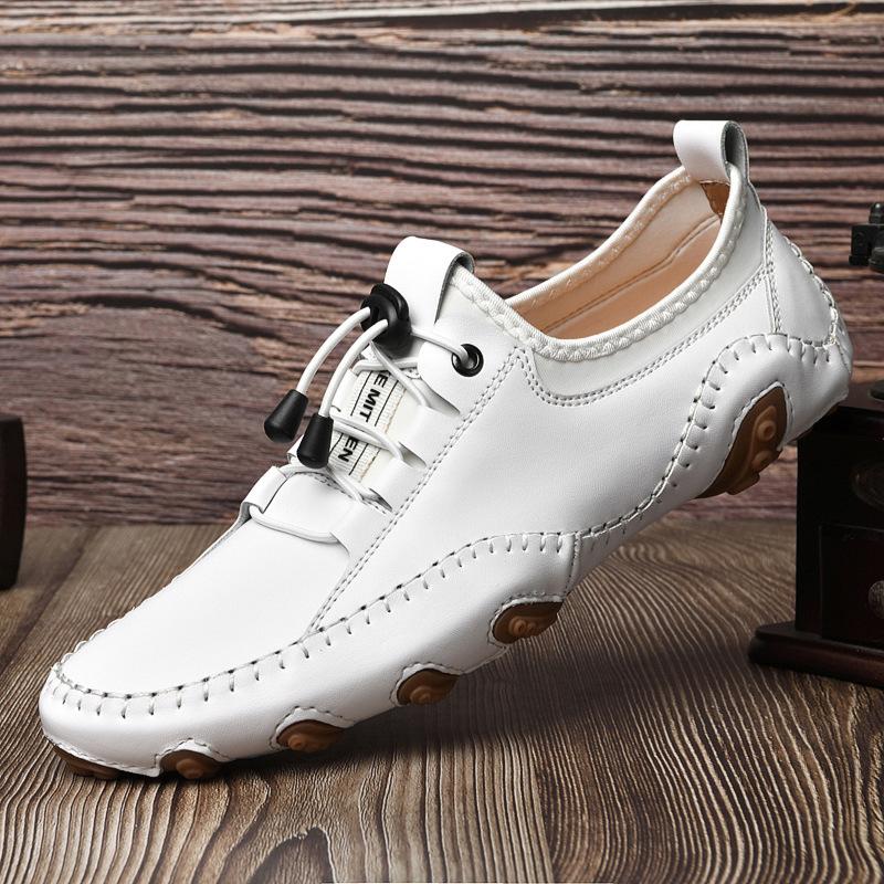 Summer Beanie Shoes Men's Men's Breathable Shoes Leather Soft Bottom British Style Youth Trendy Shoes Slip-on Casual Leather Shoes