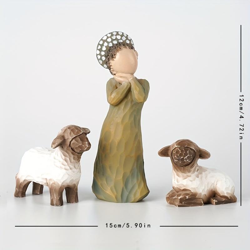 3pcs/set Shepherdess Decoration, Mini Carved Hand Painted Nativity Figure For Christmas Decoration, Resin Shepherdess