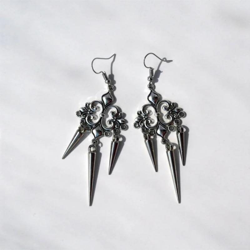 Vintage Gotischer Hofstil Quasten Ohrhänger Für Damen Silberfarbe Goth Punk Schmuck Zubehör