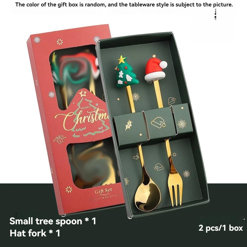 

Рождественский набор столовых приборов Ложка и вилка из нержавеющей стали Креативная столовая посуда Кофейная чайная десертная ложка Изысканный подарочный набор