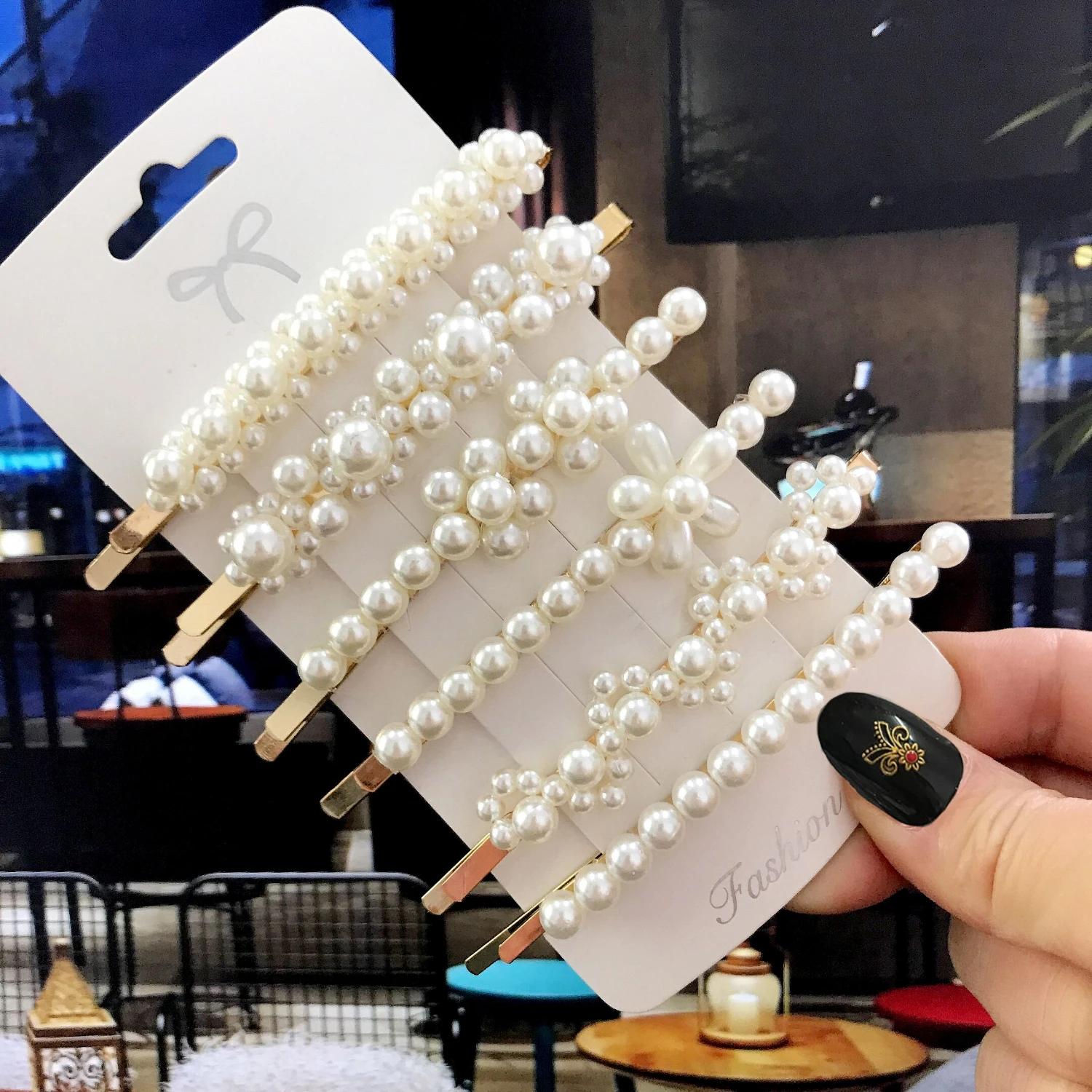 

1 комплект заколок для волосся з перлами ручної роботи для жінок Модні заколки з геометричними квітами Головні убори для дівчат Солодкі шпильки Аксесуари для волосся