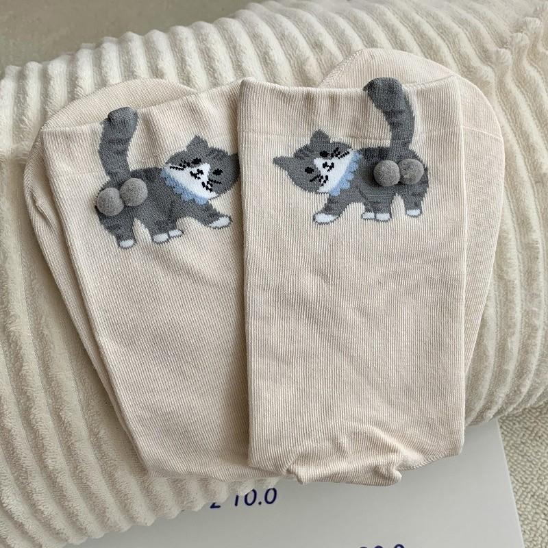 

1 пара Мультяшные Дышащие Принтованные Легкие На ощупь Многоэлементные Удобные Красочные Теплые Повседневные Милые Носки Яйцо Кот Дружелюбные к коже хаки