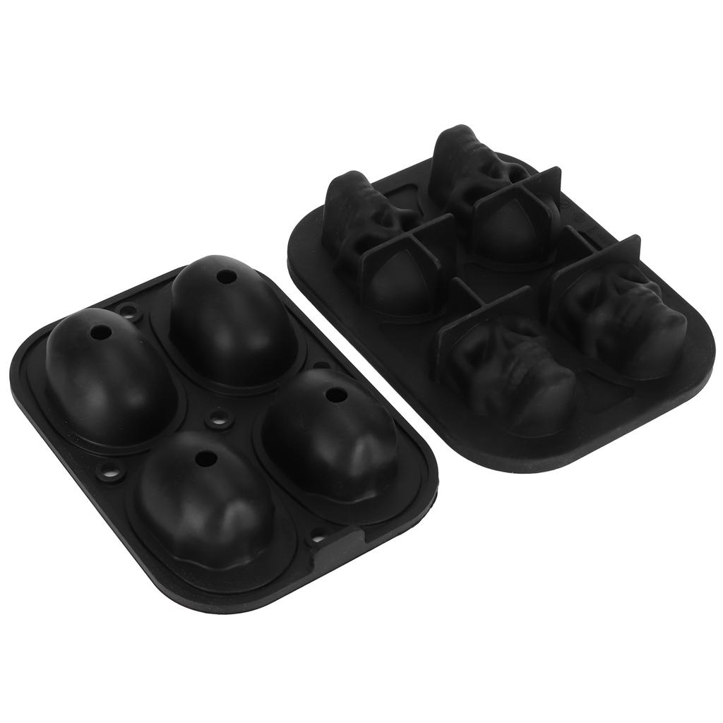 4-Gitter Totenkopf Form Eiswürfelform Halloween Eiscreme Silikonform mit 2 Trichtern für die Küche