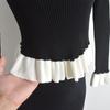 French Style Vintage Ruffled Splicing Knitwear Women's Spring & Fall New Arrival Silm Slimming and Short Pullover Bottoming Shirt Tops