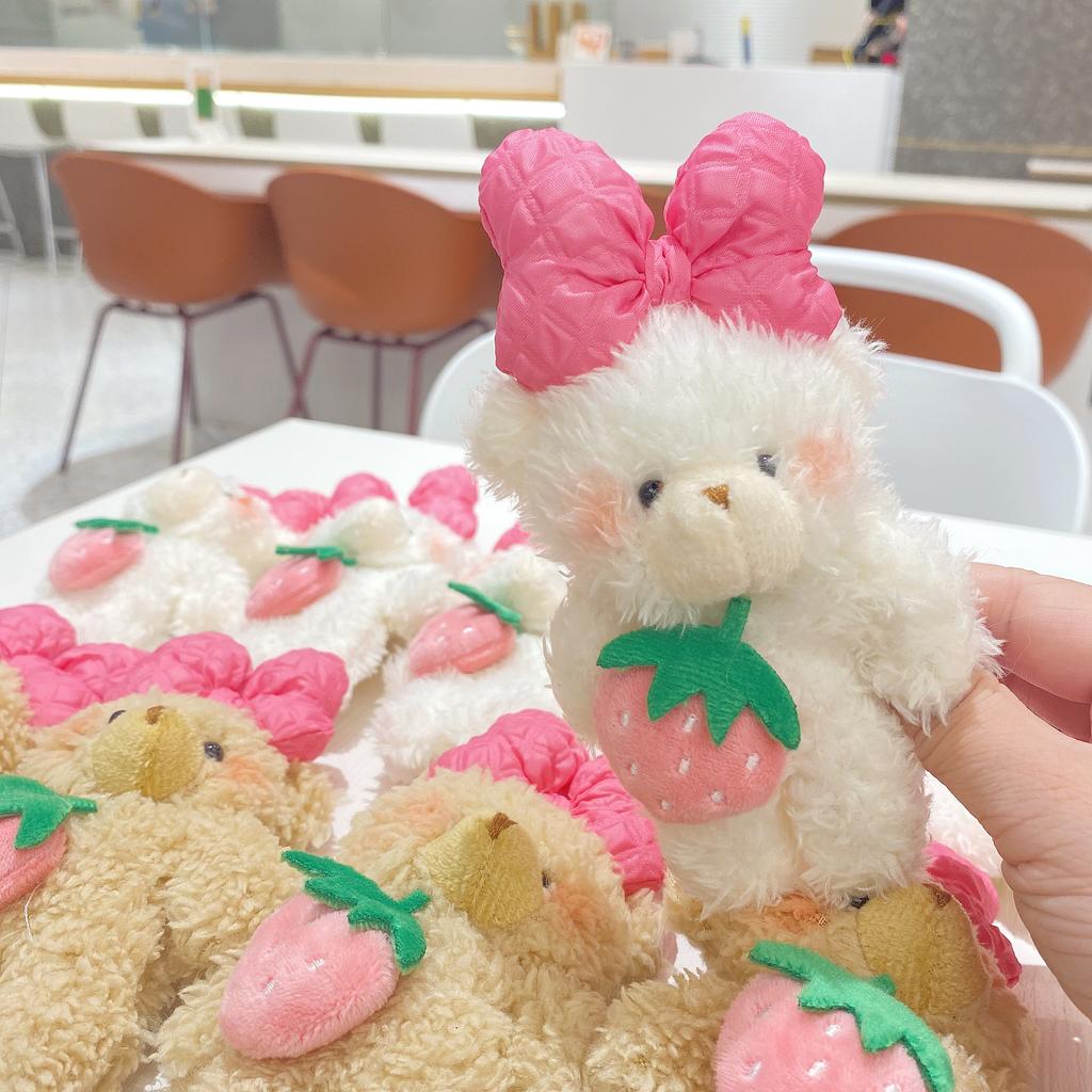 15cm Cartoon Strawberry Princess Bear Plush Toy Doll Kawaii Pink Bow Teddy Bear Doll for Girl Bag Pendant Keychain Children Gift