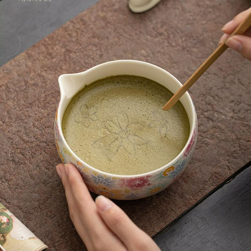 Japanese Style Hand-Painted Matcha Set Matcha Bowl Whisk Spouted Tea Making Tools Handcrafted Tea Ceremony Utensils Accessories