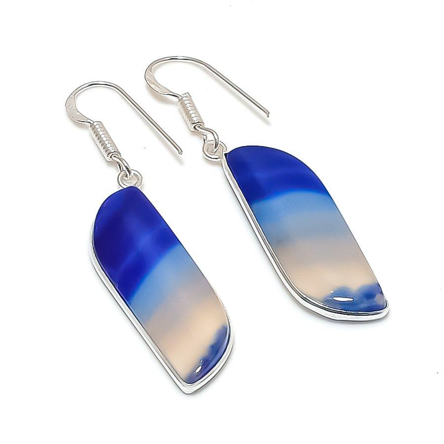 Natural Purple Lace Agate 925 Sterling Silver Jewelry Earring 2.01  AE-12174