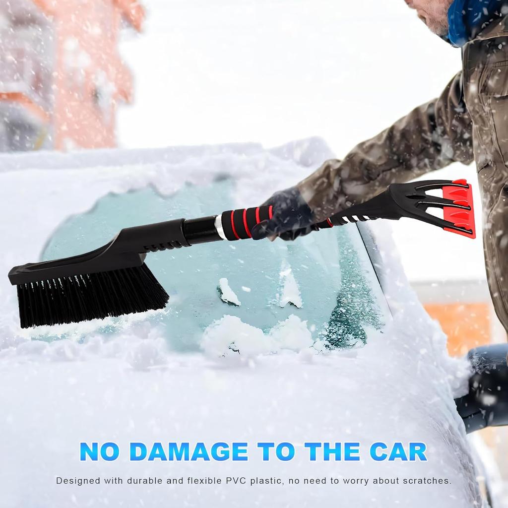 Snow Brush with Detachable Ice Scraper for Car Flexible Snow Remover and Windshield Cleaning Tool with Wide Bristle Brush - Winter Sweeper for Auto,