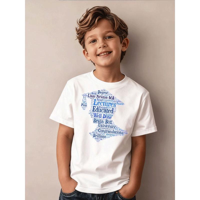 Boys Graduation Academic Print Crewneck Short Sleeve Tee 110 белый