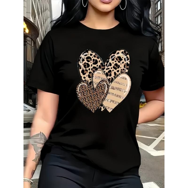 Европейский размер Леопардовый любовь комбинация арт принт, модная дышащая футболка, семейное путешествие S