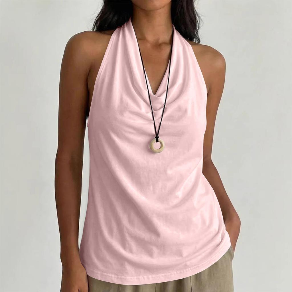 Women Neck Sleeveless Cowl Neck Tank Top Relaxed Fit Lightweight Casual Drape Front Vest for Summer Daily Wear