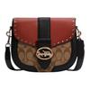 Georgie 21 Color Block Studded Leather Saddle Bag Women Shoulder Bag Black Red Brown C3593-IMRL7