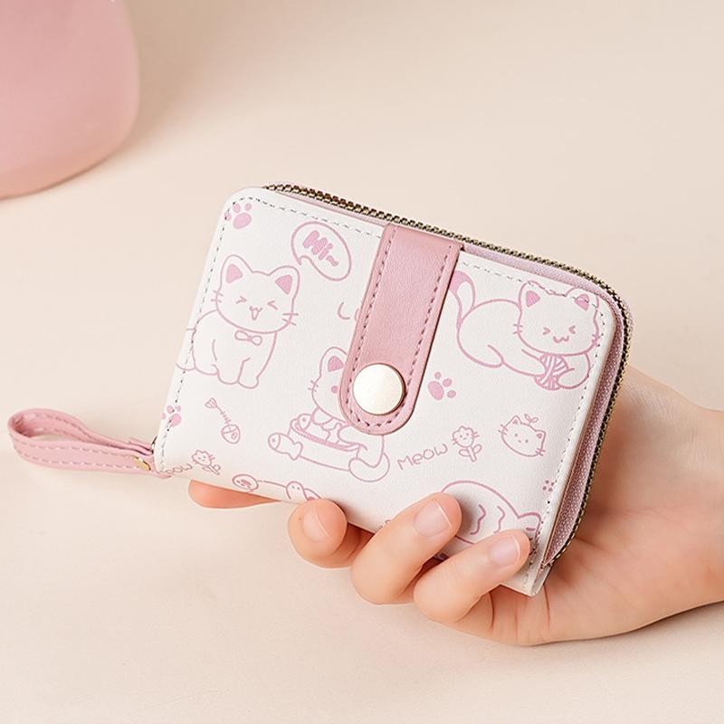 Japanese Cute Cat Pattern Wallet Simple Multi-Functional Short Wallet For Women
