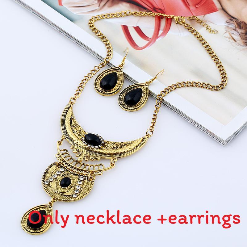 Vintage Water Drop Alloy Necklace And Earring Set For Boho Style Females