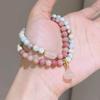Pink Crystal Lotus Bracelet with Shoushan Stone & Gourd Pendant, Red Vein Accents, Chinese Style Jewelry for Women