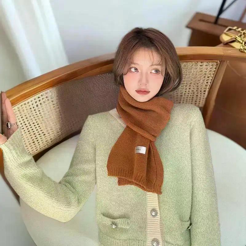 Cute Solid Color Plush Knitted Scarf Winter Warm Cold-proof Neck Guard Scarf Student Neckband Girly Fashion Accessory Christmas