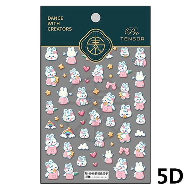 Lovely Strawberry Rabbit Cartoon 5D Embossed Reliefs Self Adhesive Nail Art Decorations Stickers 3D Manicure Decals