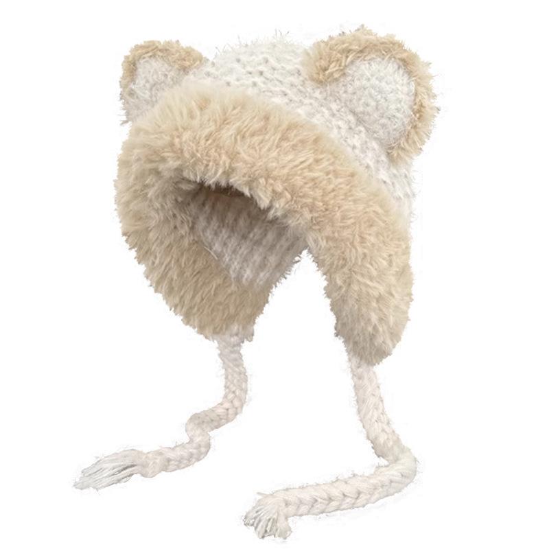 Korean Cute Little Bear Hat for Women In Autumn and Winter Plush Knitted Hat Versatile Thickened Warmth Lei Feng Hat Trendy Wool Hat