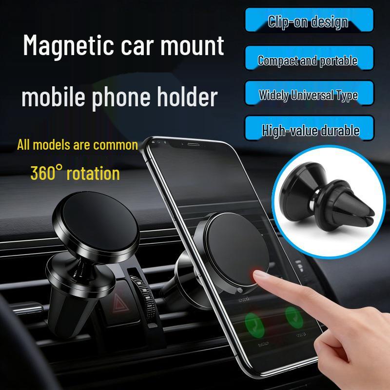 360° Rotating Magnetic Car Phone Holder with Buckle and Air Vent Mount