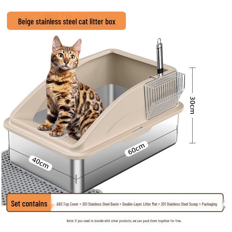 Stainless Steel Extra Large Cat Litter Box with Elevated Slope