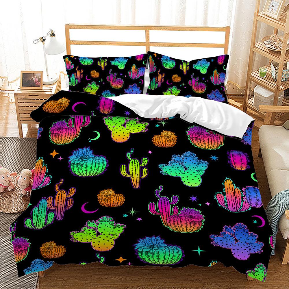 Plant Series Cactus 3D Digital Printing Quilt Cover Bed Three-Piece Set