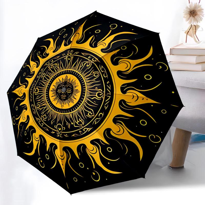 1pc Sun Mandala Automatic Open/Close Umbrella - Portable Collapsible Umbrella with 8-Rib Stability, Fashion Lovers Yy251017173