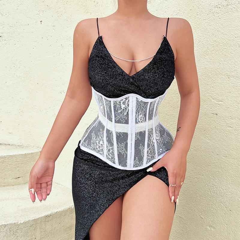 Waist Lace and Floral Trainer Women Corset Cincher Body Shaper Girdle Trimmer with Plastic Bones Extender Waist Decors