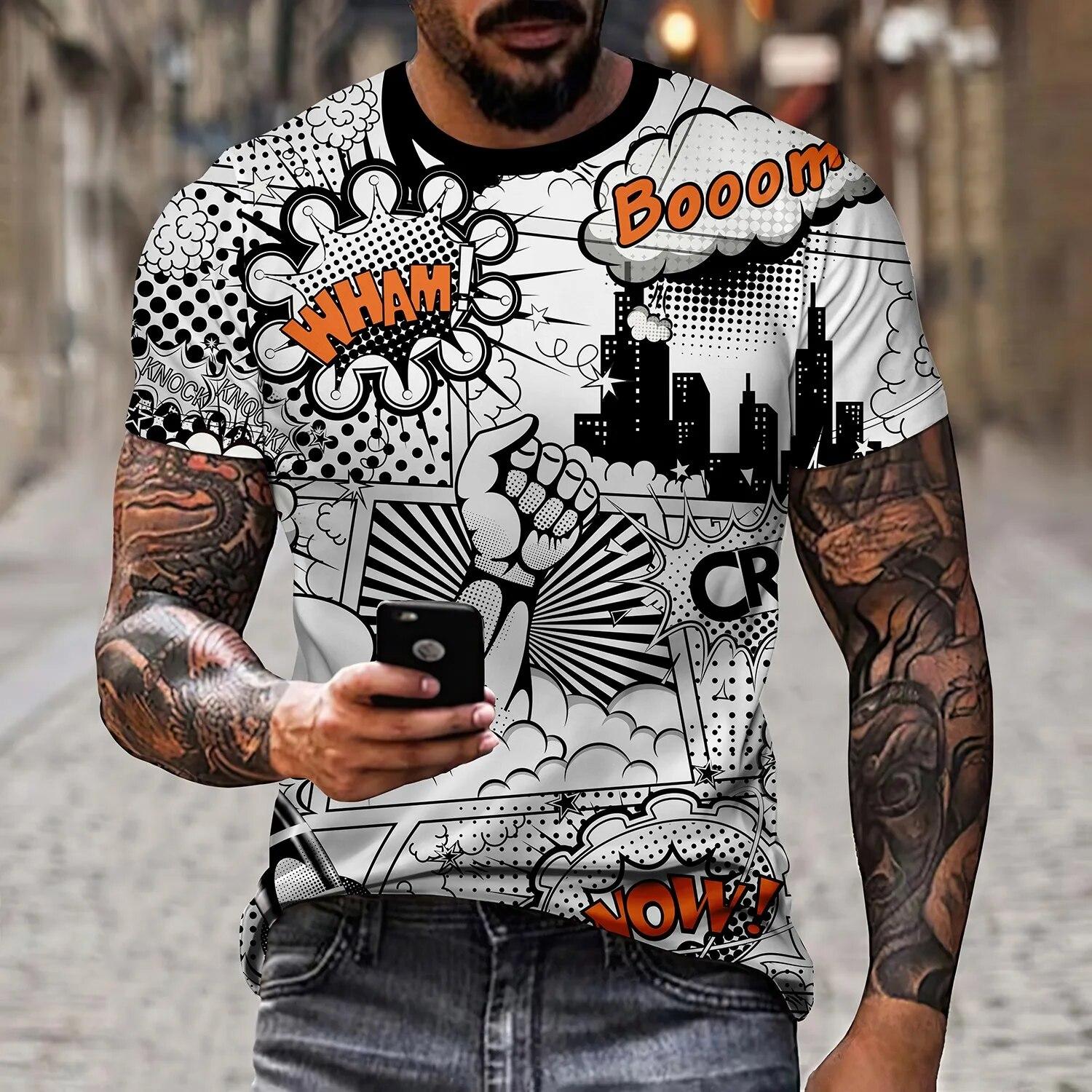 

Мужская летняя футболка с короткими рукавами, популярная 3D-печать, персонализированная модная мужская футболка с круглым вырезом и короткими рукавами Harajuku Fash 6XL