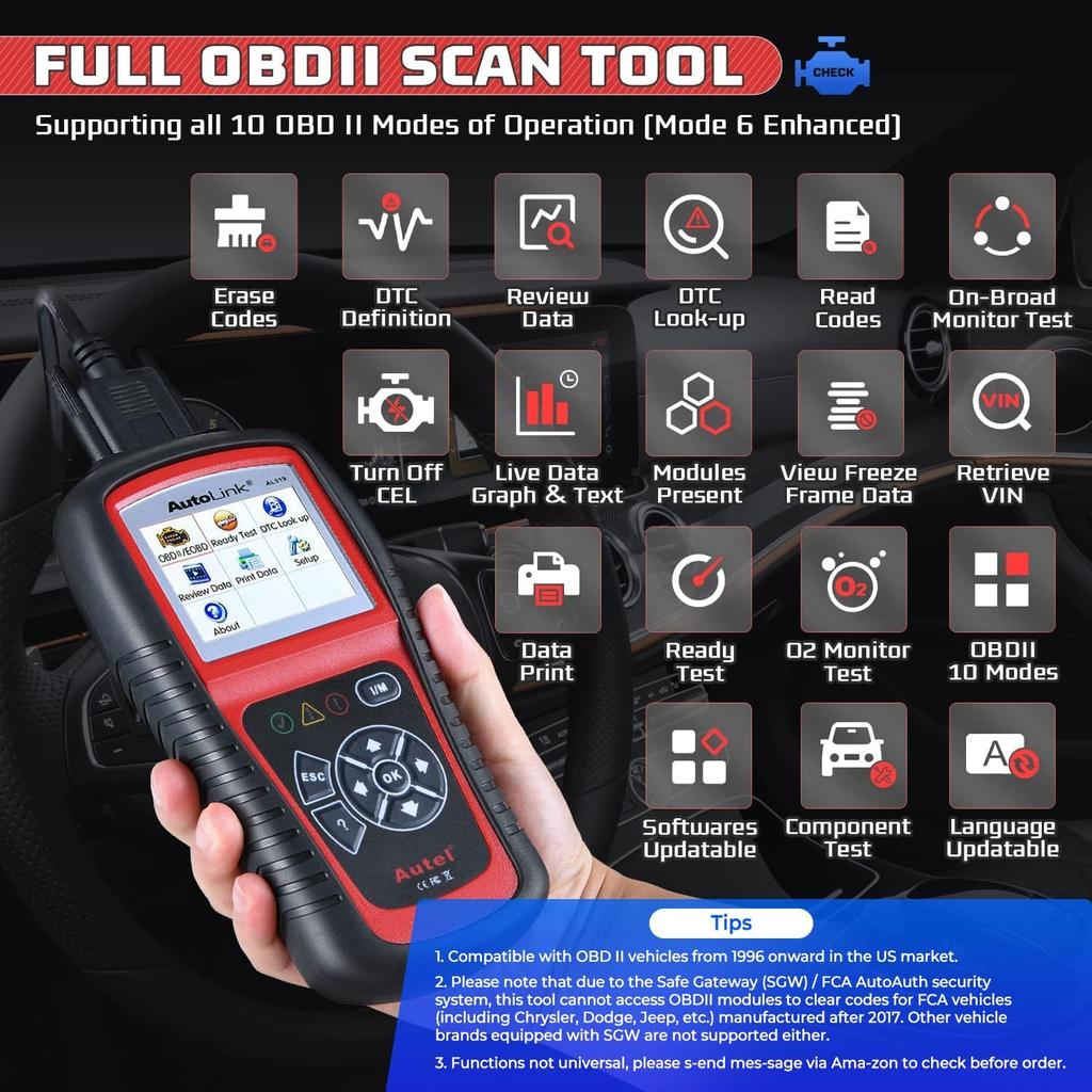 AutoLink AL519 OBD2 Scanner, Enhanced Mode 6 Car Diagnostic Tool, Check Engine Code Reader, CAN Scan Tool