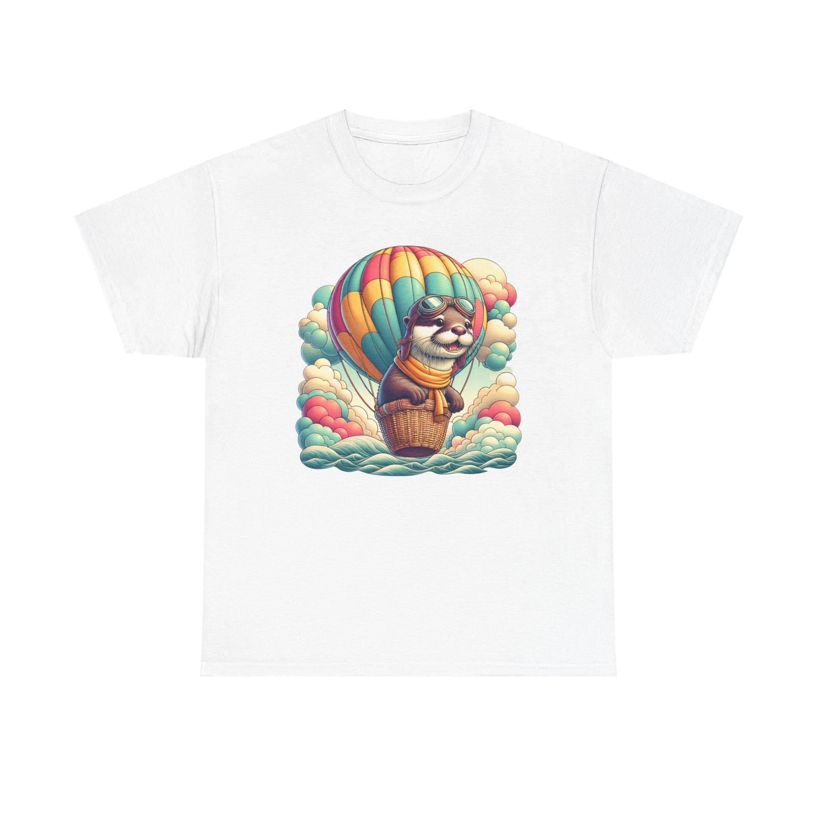 Unisex Adult T Shirt Otter Hot Air Balloon Whimsical Art Cute New Adult Tee Gift L