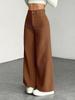High Waist Corduroy Women's Wide Leg Pants - Casual, Loose, Floor-Length, Solid Color.