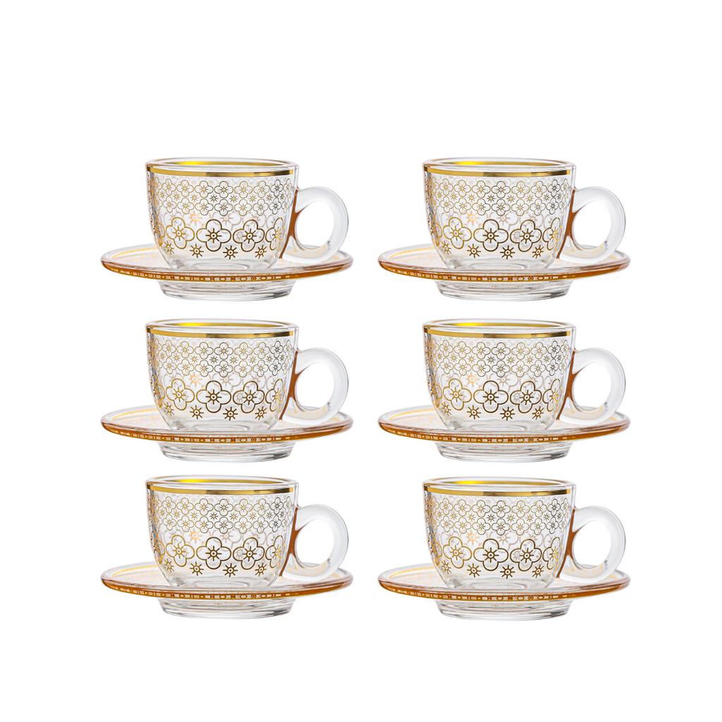 6 Pièces Style Européen Bordure Dorée Mini Tasses à Café en Verre Mug Luxe Léger Set de Tasses à Thé de l'Après-midi Ustensiles de Boisson Ménagers