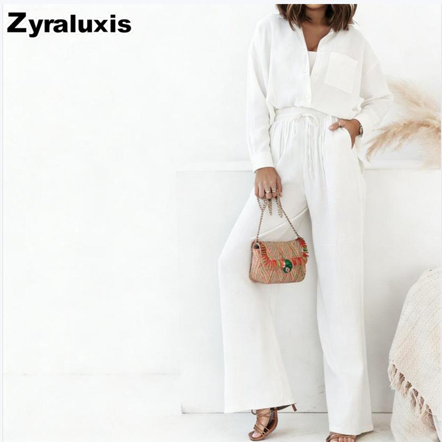 Loose Fashion Long Sleeve Shirt Wide Leg Pants Casual Pure Color Women's Set Old Money Style