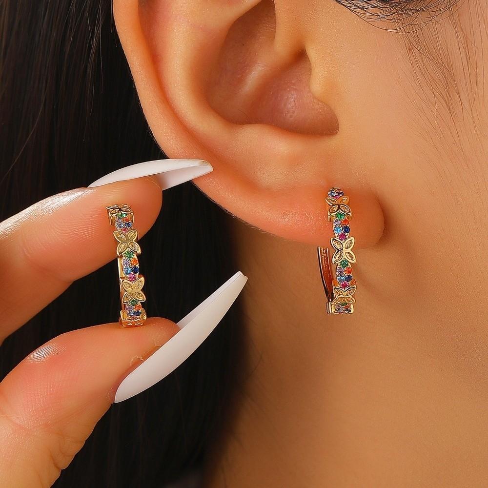 Ear Jewelry Copper Zircon Stone Earrings Colorful Vintage Retro Ear Drop Crystal Butterfly Round Earrings Daily Jewelry