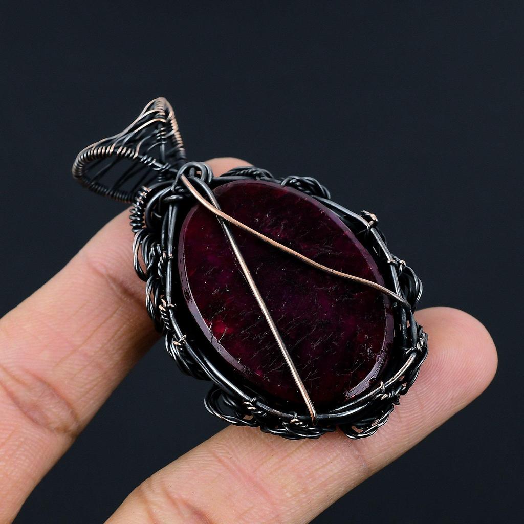 Red Flash Labradorite Pendant, 999 Copper Wire Wrapped Jewelry, Gemstone Jewelry Pendant, Handmade Wedding Gift Jewelry