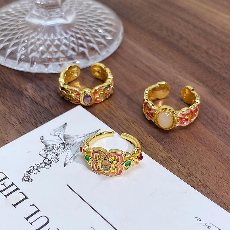 Blind Box Court Style Dopamine Enamel Dripping Oil Medieval Opening Ring Flower High Sense Ring