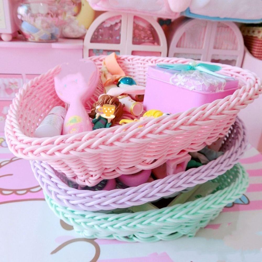 Pink Sweet Color Basket Plastic Fruit Storage Basket Durable Sundries Organizer  Debris
