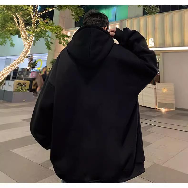Men's Autumn and Winter American Couple Hooded Velvet Zipper Hong Kong Style Jacket for Men and Women
