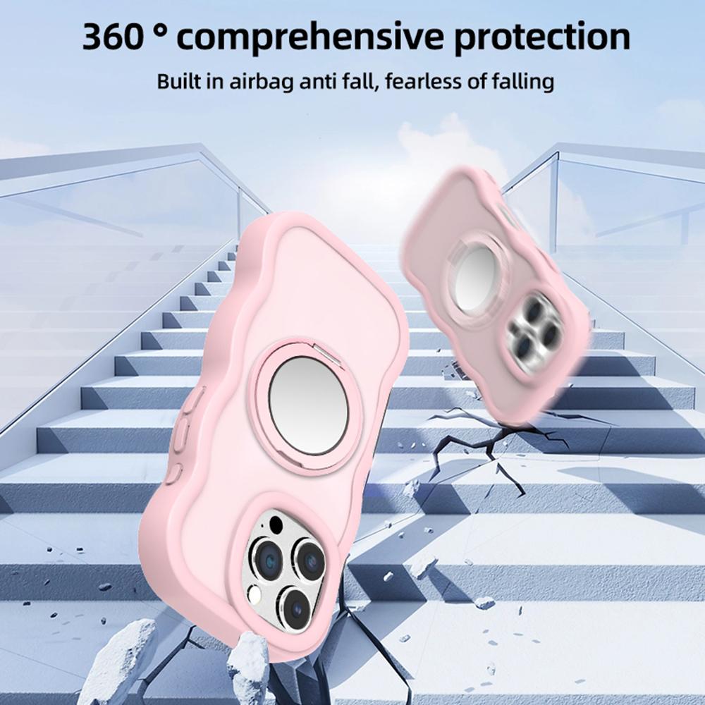 For iPhone 16 Pro Max Magnetic Case Wave Edge TPU+Acrylic Phone Cover with Mirror Kickstand