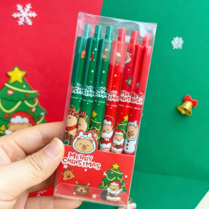 6 Stück/Set Niedliche Weihnachtskaribara Stifte Cartoon Weihnachtsmann Schneemann Elch Drück-Gelschreiber Büro Schulbedarf Weihnachtsgeschenke
