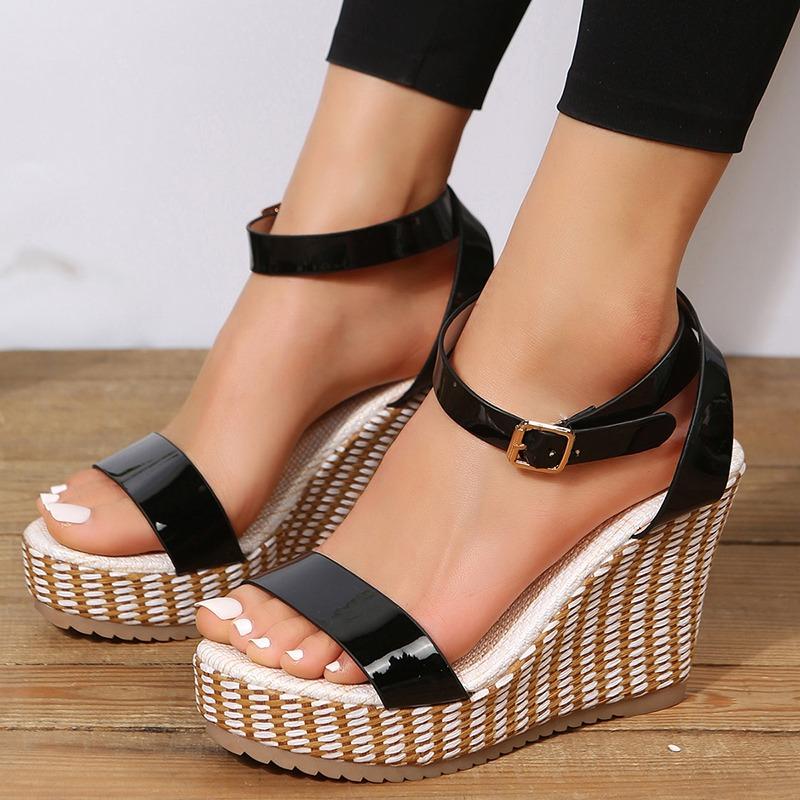 Fashion 2025 Summer Women's Wedged Sandals Ankle Straps Platform Roman Shoes Large Size High Heel Casual Ladies Sandals