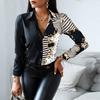 Spring Autumn Women Officewear Blouse Women Fashion Elegant Scarf Chain Print Button Design Shirt Long Sleeve Patchwork