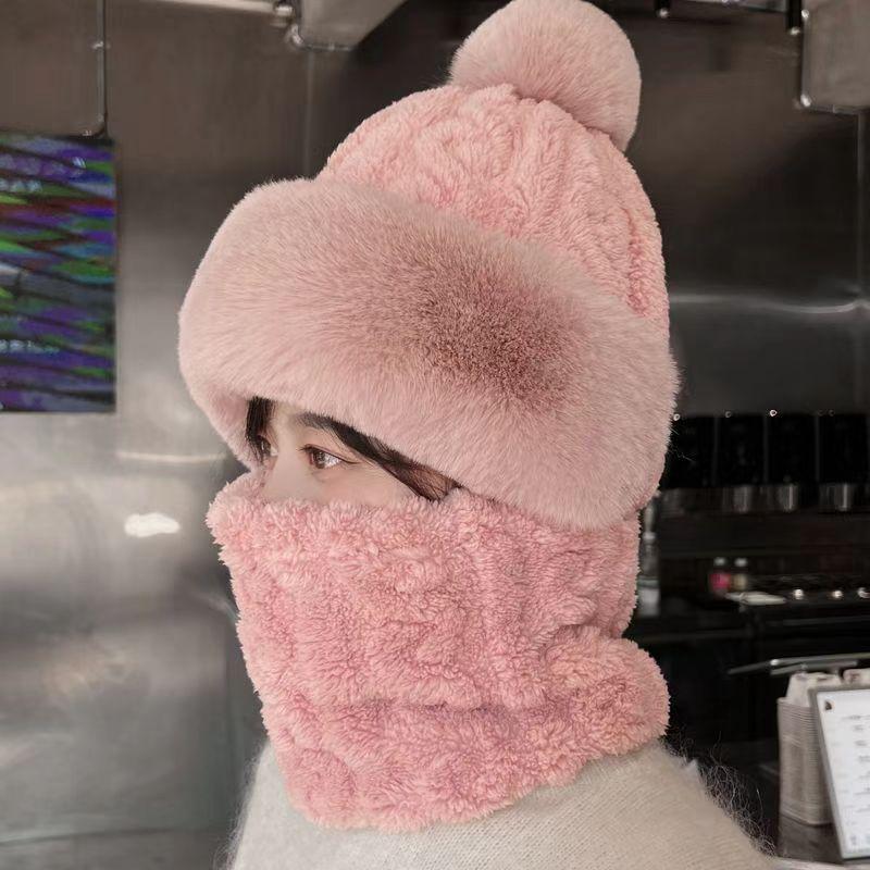 Hat Women's Winter Cycling Mask Full Face Pullover Hat Windproof Scarf Fleece Ear Protector Head Cover Warm Integrated Hat